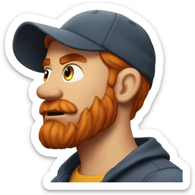 red haired man with beard and an earring, wearing a cap, who looks grumpy and angry, squinting sticker