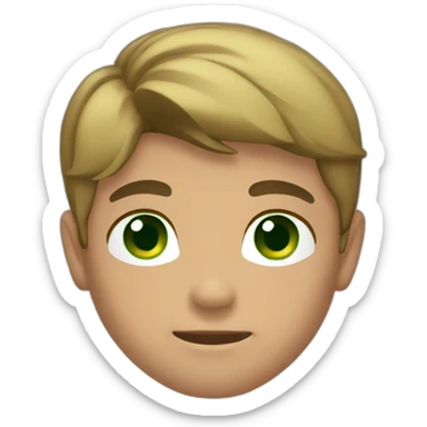 Boy, brown hair, green eyes, pretty face, muscular body, serious face sticker