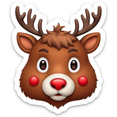 Rudolph red nosed reindeer with snow on its head and nose sticker