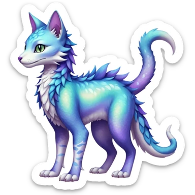 Kawaii iridescent beautiful pretty elegant divine edgy fantasy feline-vernid-sergal-fursona animal creature with a tufted tail full body with intricate markings  sticker