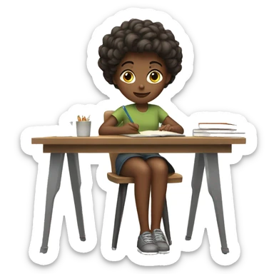 a girl sitting at a desk writing sticker