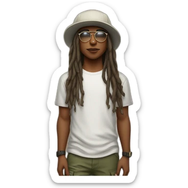 cigar young boy with long hair and cap and Cargo smoke CBD pants and have glasses sticker