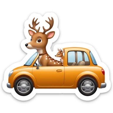 Dog with spots and brown face and tan deer looking legs driving a car sticker