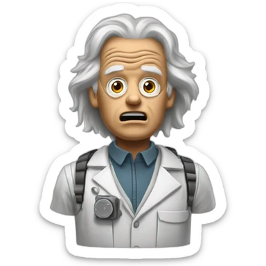 Doc brown from back to the future looking surprised wearing facemask sticker