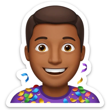 Emoji de un hombre feliz de festejo solo cabeza morocho y con confeti  sticker