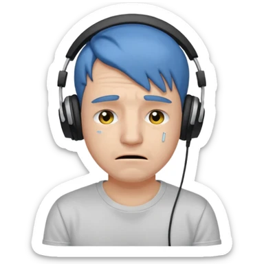 Male, crying, wearing headphone having mic, t-shirt 
 sticker