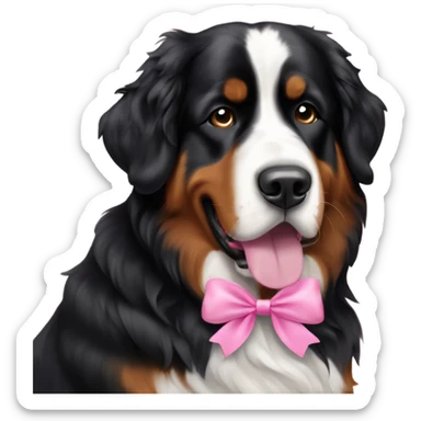 Bernese mountain dog standing with pink bow sticker