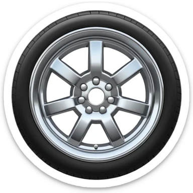 A chrome car wheel emoji, polished silver metal rim, smooth circular shape, minimal futuristic design, soft reflections, iOS emoji style, centered on white background, ultra clean look sticker