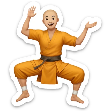 A Shaolin monk laughing while raising one leg  sticker