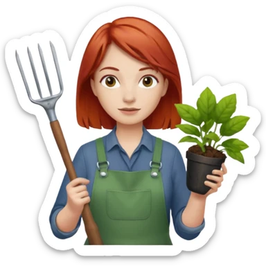 red hair gardener holding gardening tools sticker