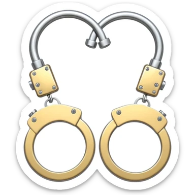 A pair of elegant handcuffs emoji made of silver chrome, smooth rounded design, glossy metallic reflections, luxury fetish aesthetic, minimal iOS emoji style, centered, clean white background sticker