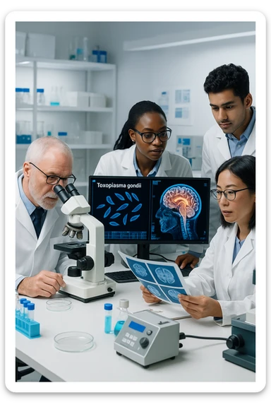 scienziati che studiano il toxoplasma gondii e le reazioni al cervello su umani sticker