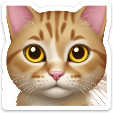 Cat with yellow nose black whiskers and a pink brown on her left ear sticker