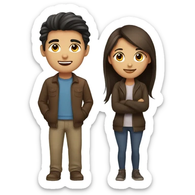 Brown haird asian girl with brunet guy sticker