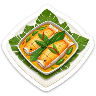 Fish Amok square dish in banana leaves sticker