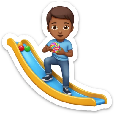 un niño tirandose por un tobogan con dulces en lasm anos sticker