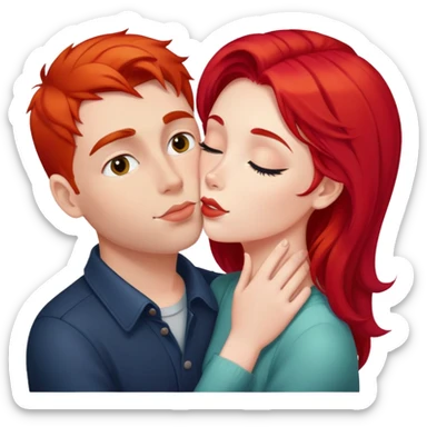 Girl with bright red hair kissing her boyfriend sticker