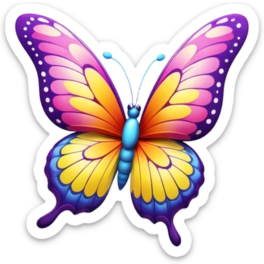 butterfly, three-dimensional, in a cartoon style, on a white background, 3D rendering, high resolution, bright colors, with a perspective composition, high saturation, prominent details, a floating affect, and a lively atmosphere sticker