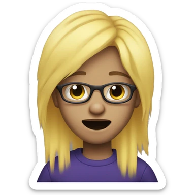 a kid yellow hair and purple glasses crying with black and blue clothes sticker