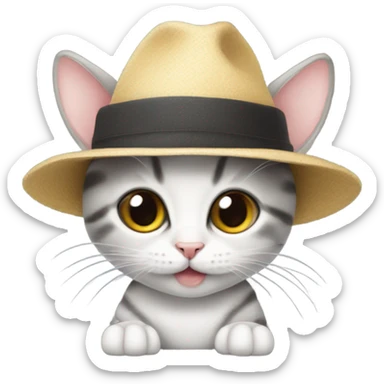 Baby cat carrying mouse in a hat sticker