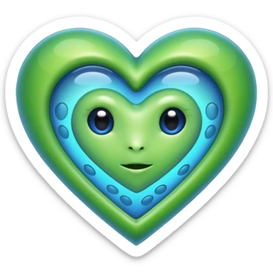 Blue ameba romantic heart green photosynthesis cells alien love heart sticker