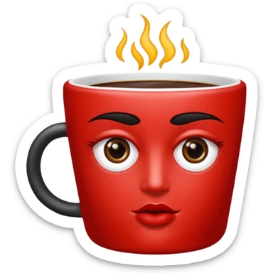 Una figura roja con cabeza cuadrada y cuerpo de rectángulos con cara con dos ojos negros como puntos y cejas preocupadas sin boca y que tenga como una especie de polvo café en la cabeza sticker