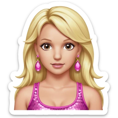 Britney Spears with long blonde hair, pink sequin crop top, pink earring sticker