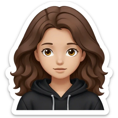 Girl with wavy brown hair wearing black hoodie  sticker
