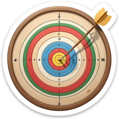 A bow with an arrow drawn back, aimed at a target with concentric rings. The background suggests a calm, outdoor archery range, emphasizing the precision, focus, and skill required in archery as a competitive sport. sticker