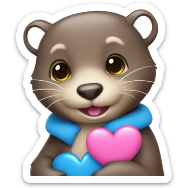 a pink colored otter holding a blue heart sticker