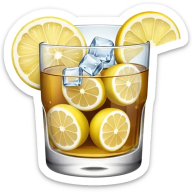 glass of cubata with ice cubes and lemon slice sticker