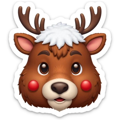 Rudolph red nosed reindeer with snow on its head and nose sticker