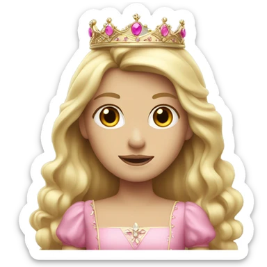 Blonde princess with a pink dress a long hair and a white crown  sticker