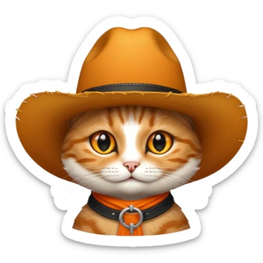 tabby cat with a wide-brimmed cowboy hat sticker