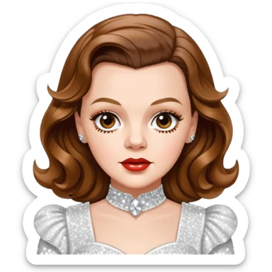 Judy Garland with long brown hair, white sequin outfit sticker