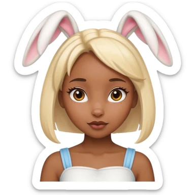 Beautiful Black girl with blonde hair and white bunny ears  sticker