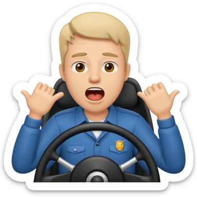 driver with simple face at steering wheel yawning sticker