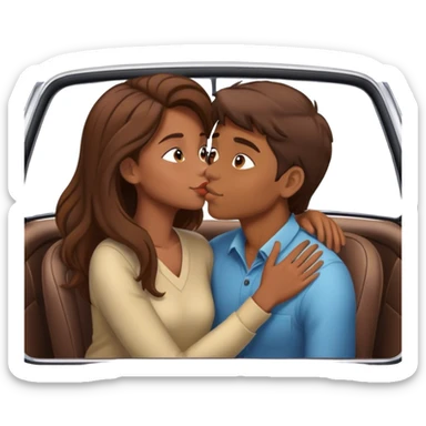 brown girl with brown hair kissing boy with brown hair in  car sticker