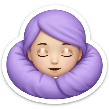 a baby lavender sleepy face emoji with a glowing pastel lavender gradient behind it, lavender skin sticker