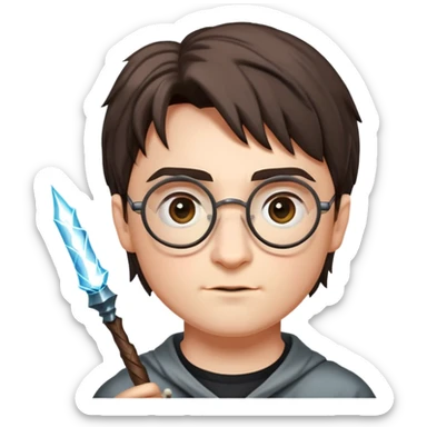 Harry Potter with glasses, lightning scar, and wand sticker