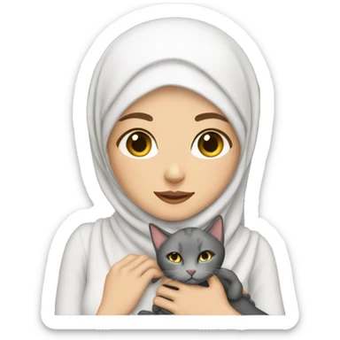 pretty white skin woman with hijab hugging a cat sticker