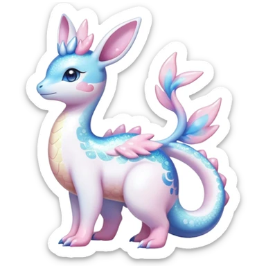 Shiny Exotic Colorful Ethereal Sparkly Sylveon-Lapras-Amaura-Aurorus-Fakémon-hybrid-creature (full body)  sticker