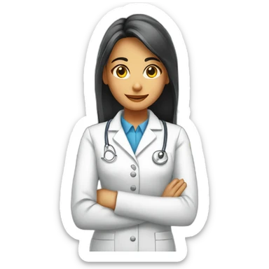 Chica joven con pelo largo trabajando en una farmacia sticker