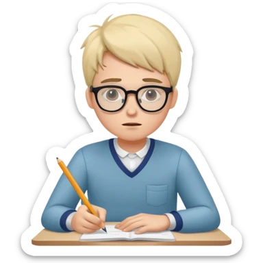 student stressed while writing a cv. in google/android style, which features clean and modern look and generally flat colours sticker