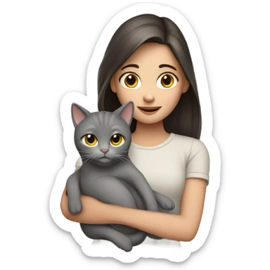 brunette girl with grey cat in her arms sticker