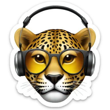 sexy jaguar dj, emoji head, looking forward, wearing dark sunglasses, wearing over-ear headphones on top of head sticker