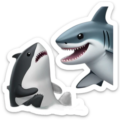 Shark talking with s panda and the panda eat a bag sticker