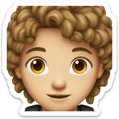 teenager with brown hair and eyes in a black T-shirt with hair back sticker