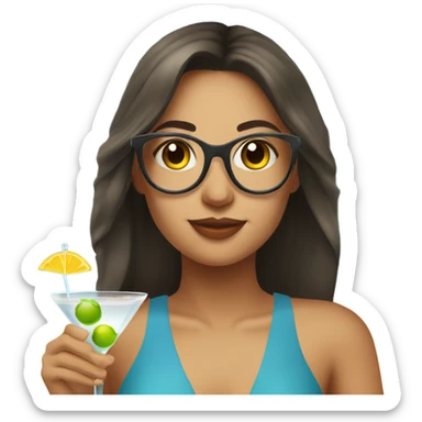 Brunnette eurasian girl on the beach drinking a martini sticker