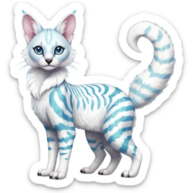 Colorful tropical pearly-albino-white iridescent glorious divine exotic cute cool beautiful shiny beautiful fantasy-caracal-civet-genet-sergal-vernid-Cacomistle-oncilla-animal-Fakémon-hybrid-fursona with tufted ears (full body) sticker